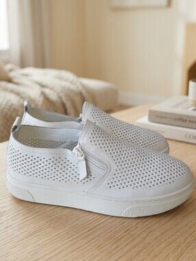 Propét Kate White Cutout Leather Slip-On Sneakers Sz 9 2E XX Wide New Orthotic